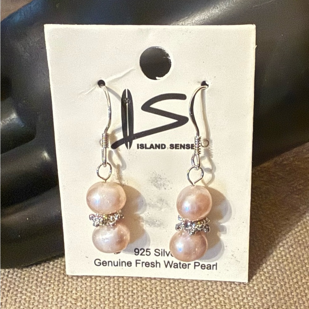 Pink Freshwater Pearl Earrings by Island Sense (.925 Silver)